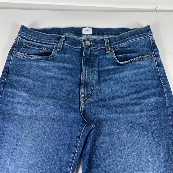 Edwin Jeans Women's 31 Bree Straight Crop High Rise Blue Faded Stretch Denim - Picture 3 of 16